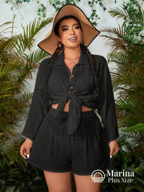 Conjunto Praia Camisa E Short Estilo Resort Plus Size Conjunto Praia Camisa E Short Estilo Resort Plus Size