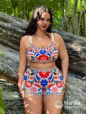 Conjunto Praia Estampa Floral Com Kimono Leve Plus Size Conjunto Praia Estampa Floral Com Kimono Leve Plus Size