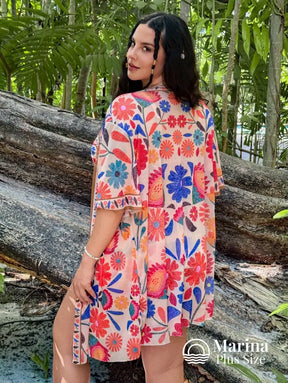 Conjunto Praia Estampa Floral Com Kimono Leve Plus Size Conjunto Praia Estampa Floral Com Kimono Leve Plus Size