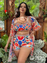 Conjunto Praia Estampa Floral Com Kimono Leve Plus Size Cor Floral 1 / G Conjunto Praia Estampa Floral Com Kimono Leve
