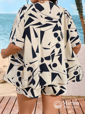 Conjunto Praia Kimono E Short Estampa Tropical Plus Size Conjunto Praia Kimono E Short Estampa Tropical Plus Size