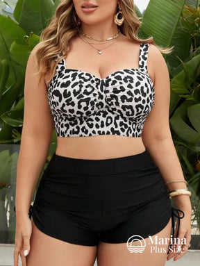 Conjunto Praia Top Animal Print E Short Franzido Plus Size Conjunto Praia Top Animal Print E Short Franzido Plus Size