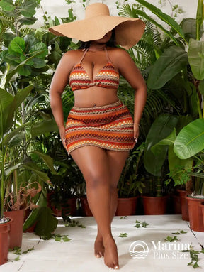 Conjunto Praia Top E Saia Estampa Étnica Plus Size Conjunto Praia Top E Saia Estampa Étnica Plus Size