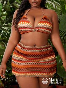 Conjunto Praia Top E Saia Estampa Étnica Plus Size Bege / G Conjunto Praia Top E Saia Estampa Étnica Plus Size