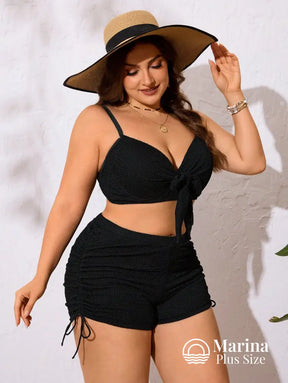 Conjunto Praia Top E Short Canelado Franzido Plus Size Conjunto Praia Top E Short Canelado Franzido Plus Size