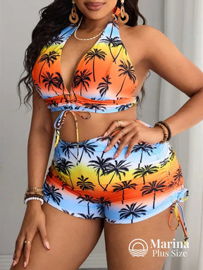 Conjunto Praia Top E Short Estampa Tropical Plus Size Conjunto Praia Top E Short Estampa Tropical Plus Size