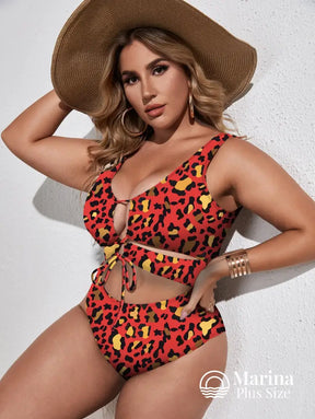 Maiô Animal Print Recorte Frontal Amarração Plus Size Maiô Animal Print Recorte Frontal Amarração Plus Size