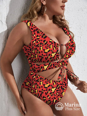 Maiô Animal Print Recorte Frontal Amarração Plus Size Maiô Animal Print Recorte Frontal Amarração Plus Size