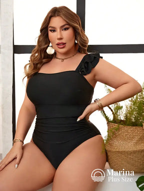 Maiô Babados Nos Ombros E Drapeado Na Cintura Plus Size Maiô Babados Nos Ombros E Drapeado Na Cintura Plus Size