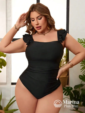 Maiô Babados Nos Ombros E Drapeado Na Cintura Plus Size Maiô Babados Nos Ombros E Drapeado Na Cintura Plus Size
