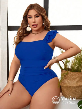 Maiô Babados Nos Ombros E Drapeado Na Cintura Plus Size Maiô Babados Nos Ombros E Drapeado Na Cintura Plus Size
