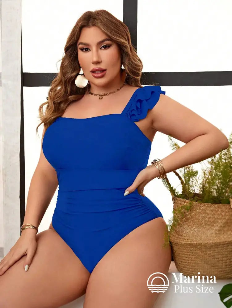 Maiô Babados Nos Ombros E Drapeado Na Cintura Plus Size Maiô Babados Nos Ombros E Drapeado Na Cintura Plus Size