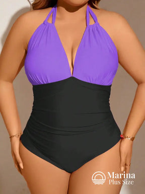 Maiô Bicolor Decote Profundo Efeito Modelador Plus Size Maiô Bicolor Decote Profundo Efeito Modelador Plus Size