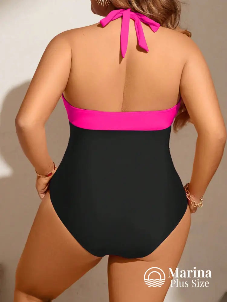 Maiô Bicolor Decote Profundo Efeito Modelador Plus Size Maiô Bicolor Decote Profundo Efeito Modelador Plus Size