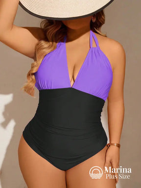 Maiô Bicolor Decote Profundo Efeito Modelador Plus Size Maiô Bicolor Decote Profundo Efeito Modelador Plus Size