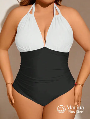 Maiô Bicolor Decote Profundo Efeito Modelador Plus Size Maiô Bicolor Decote Profundo Efeito Modelador Plus Size