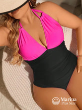 Maiô Bicolor Decote Profundo Efeito Modelador Plus Size Rosa Choque / G Maiô Bicolor Decote Profundo Efeito Modelador
