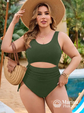 Maiô Canelado Recorte Cintura Laterais Ajustáveis Plus Size Maiô Canelado Recorte Cintura Laterais Ajustáveis Plus Size