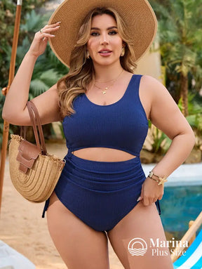 Maiô Canelado Recorte Cintura Laterais Ajustáveis Plus Size Maiô Canelado Recorte Cintura Laterais Ajustáveis Plus Size