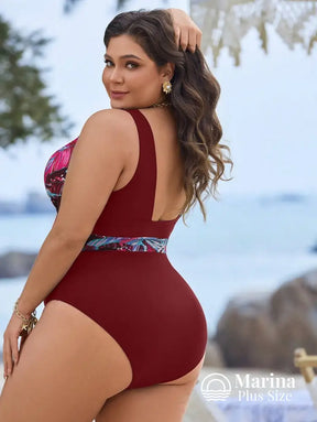 Maiô Decote V Faixa Tropical Na Cintura Plus Size Maiô Decote V Faixa Tropical Na Cintura Plus Size