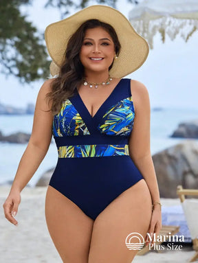 Maiô Decote V Faixa Tropical Na Cintura Plus Size Maiô Decote V Faixa Tropical Na Cintura Plus Size
