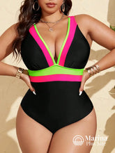 Maiô Decote V Faixas Contrastantes Plus Size Rosa / G Maiô Decote V Faixas Contrastantes Plus Size