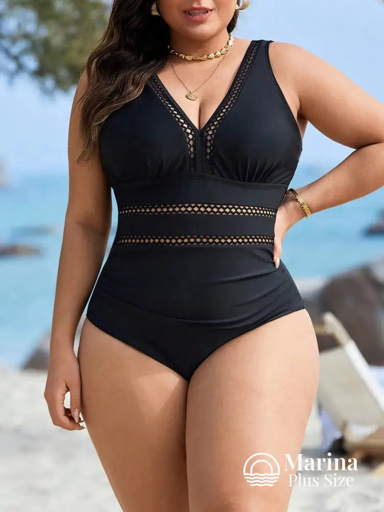 Maiô Elegante Detalhe Rendada Na Cintura Plus Size Preto / G Maiô Elegante Detalhe Rendada Na Cintura Plus Size