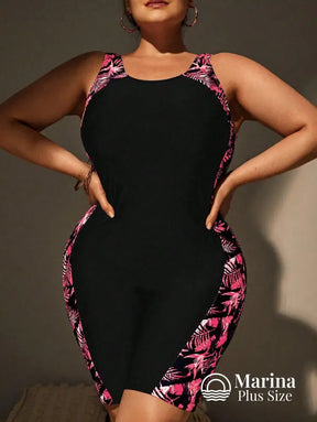 Maiô Esportivo Estampado Shorts Embutido Painéis Laterais Plus Size Maiô Esportivo Estampado Shorts Embutido Painéis