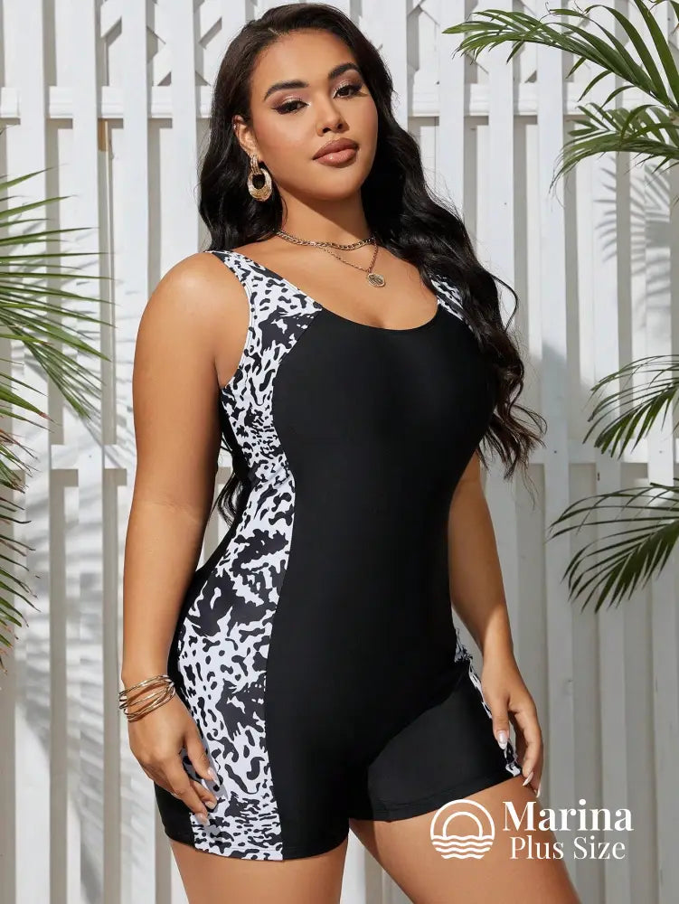 Maiô Esportivo Shorts Embutido Painéis Estampados Plus Size Maiô Esportivo Shorts Embutido Painéis Estampados Plus Size