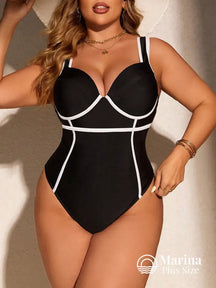 Maiô Estruturado Aro Recortes Contrastantes Plus Size Preto / G Maiô Estruturado Aro Recortes Contrastantes Plus Size