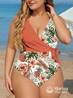 Maiô Floral Transpassado Amarração Lateral Plus Size Maiô Floral Transpassado Amarração Lateral Plus Size