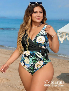 Maiô Floral Transpassado Amarração Lateral Plus Size Maiô Floral Transpassado Amarração Lateral Plus Size