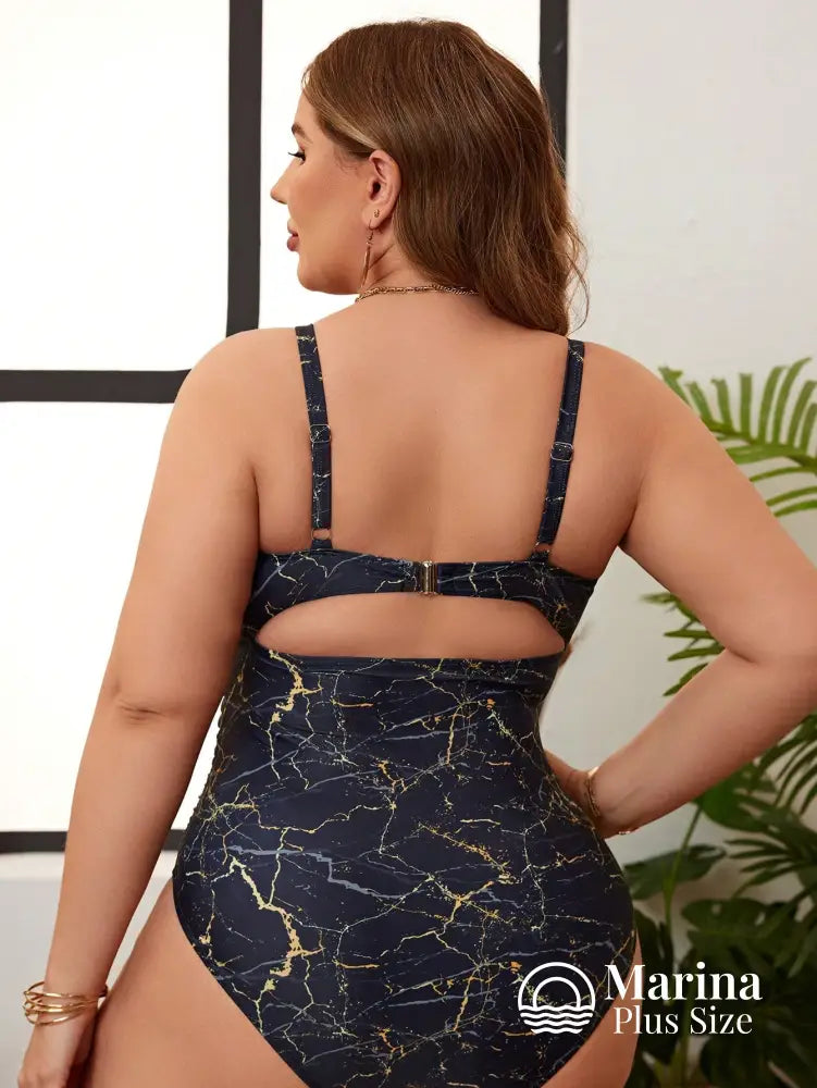 Maiô Marmorizado Corrente Frontal Efeito Modelador Plus Size Maiô Marmorizado Corrente Frontal Efeito Modelador Plus