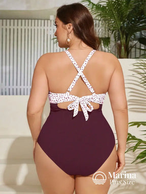 Maiô Poá Recorte Frontal Alças Cruzadas Plus Size Maiô Poá Recorte Frontal Alças Cruzadas Plus Size