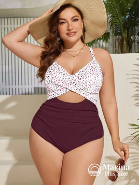 Maiô Poá Recorte Frontal Alças Cruzadas Plus Size Maiô Poá Recorte Frontal Alças Cruzadas Plus Size
