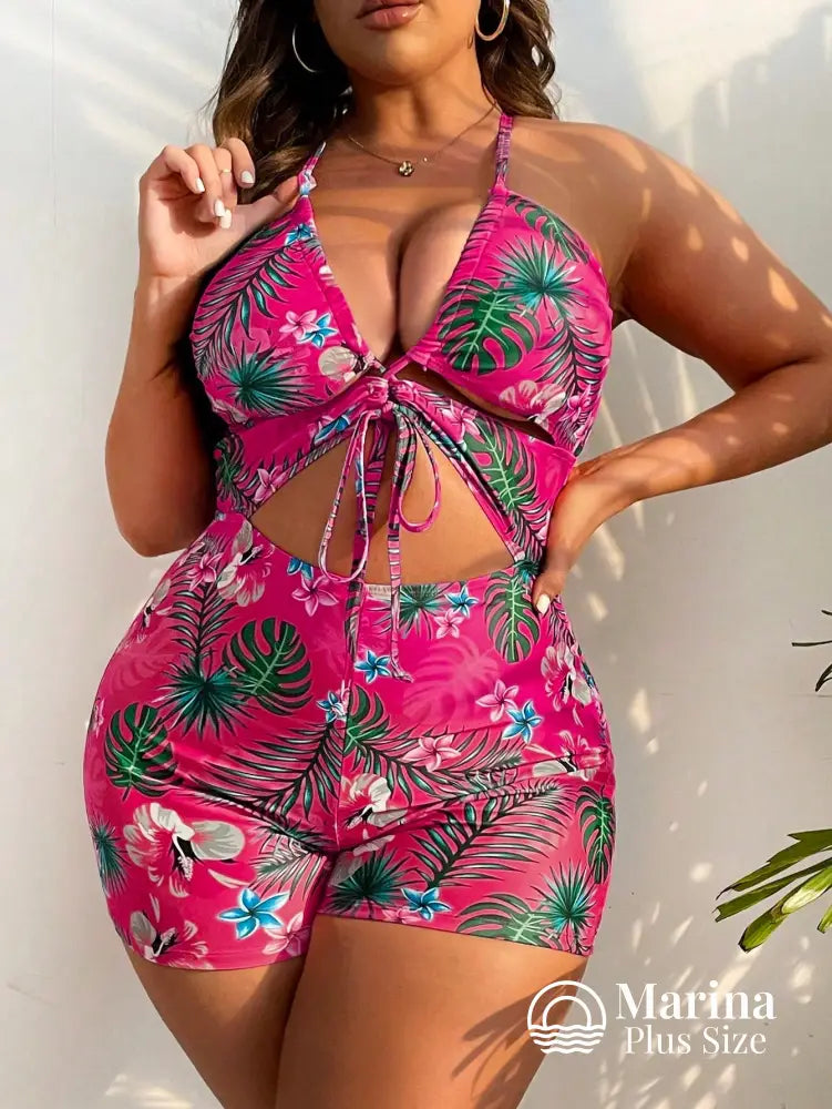 Maiô Recorte Frontal E Amarração Central Plus Size Rosa Choque / G Maiô Recorte Frontal E Amarração Central Plus Size