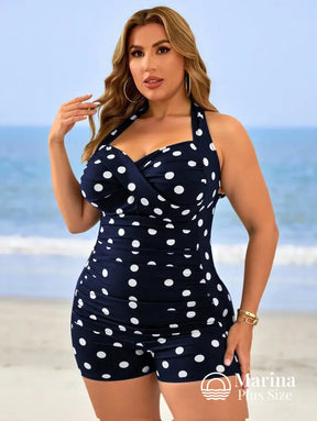 Maiô Retrô Poá Shorts Embutido Decote Transpassado Plus Size Maiô Retrô Poá Shorts Embutido Decote Transpassado Plus