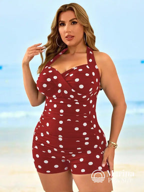 Maiô Retrô Poá Shorts Embutido Decote Transpassado Plus Size Maiô Retrô Poá Shorts Embutido Decote Transpassado Plus