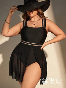 Maiô Saia Tule Assimétrica Cintura Marcada Plus Size Preto / G Maiô Saia Tule Assimétrica Cintura Marcada Plus Size