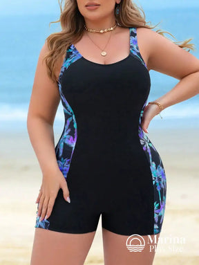 Maiô Short Esportivo Estampa Tropical Efeito Modelador Plus Size Azul / G Maiô Short Esportivo Estampa Tropical Efeito