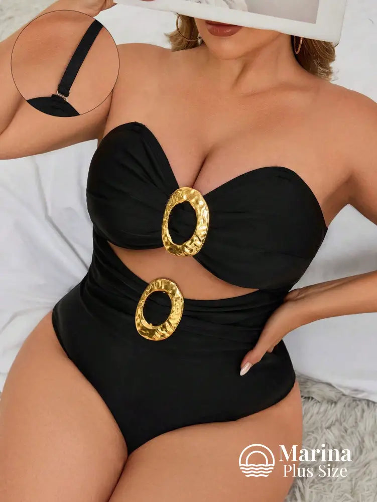 Maiô Tomara Que Caia Recorte Frontal Argolas Metálicas Plus Size Preto / G Maiô Tomara Que Caia Recorte Frontal Argolas