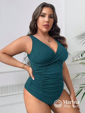 Maiô Transpassado Drapeado Frontal Efeito Modelador Plus Size Maiô Transpassado Drapeado Frontal Efeito Modelador Plus