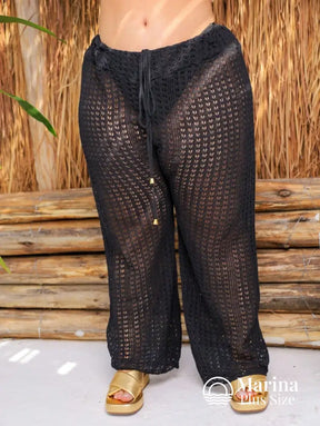Saída De Praia Calça Crochê Cós Ajustável Plus Size Saída De Praia Calça Crochê Cós Ajustável Plus Size