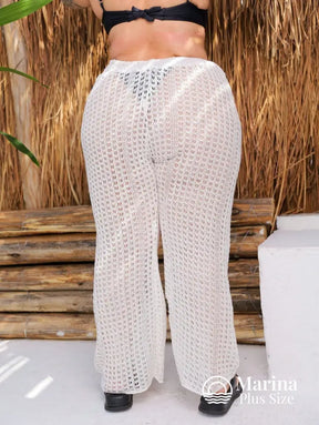 Saída De Praia Calça Crochê Cós Ajustável Plus Size Saída De Praia Calça Crochê Cós Ajustável Plus Size