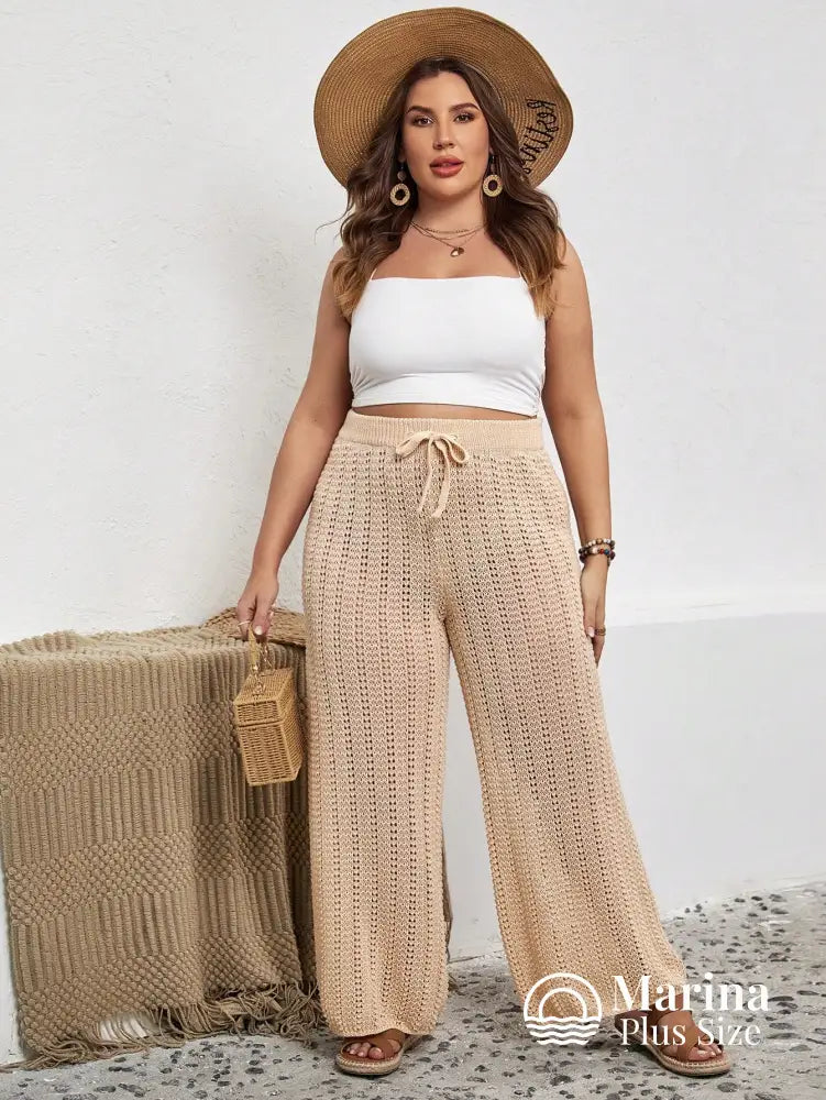 Saída De Praia Calça Pantalona Crochê Cordão Plus Size Saída De Praia Calça Pantalona Crochê Cordão Plus Size