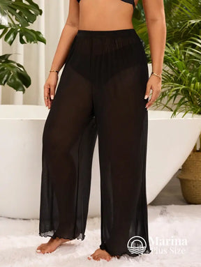 Saída De Praia Calça Transparente Caimento Fluido Plus Size Saída De Praia Calça Transparente Caimento Fluido Plus Size