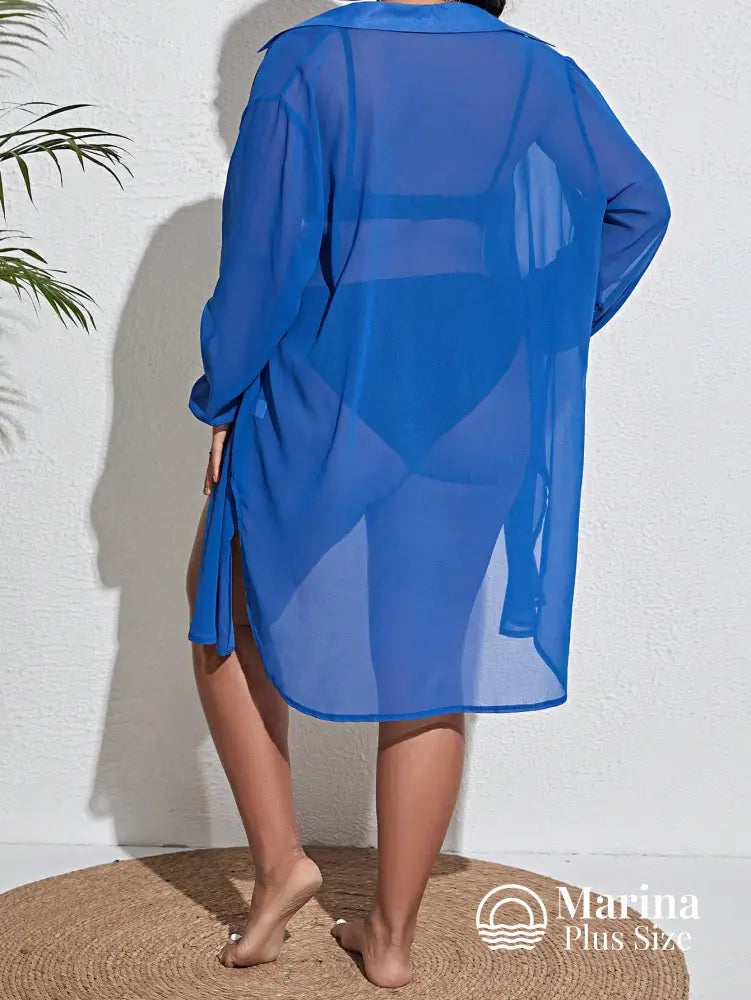 Saída De Praia Camisa Longa Leve E Translúcida Plus Size Saída De Praia Camisa Longa Leve E Translúcida Plus Size