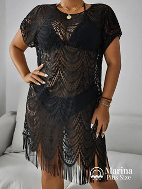 Saída De Praia Curta Crochê Franjas Delicadas Plus Size Saída De Praia Curta Crochê Franjas Delicadas Plus Size