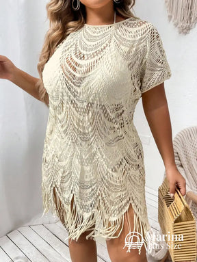 Saída De Praia Curta Crochê Franjas Delicadas Plus Size Saída De Praia Curta Crochê Franjas Delicadas Plus Size