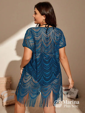 Saída De Praia Curta Crochê Franjas Delicadas Plus Size Saída De Praia Curta Crochê Franjas Delicadas Plus Size